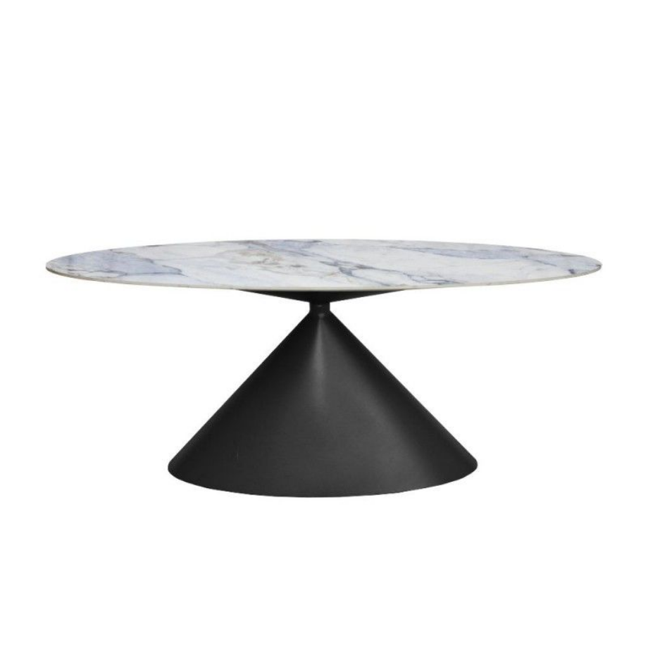 Tavolo ovale fisso "Corte" con piano effetto marmo e base in metallo verniciata a polvere cm 200x80 76h