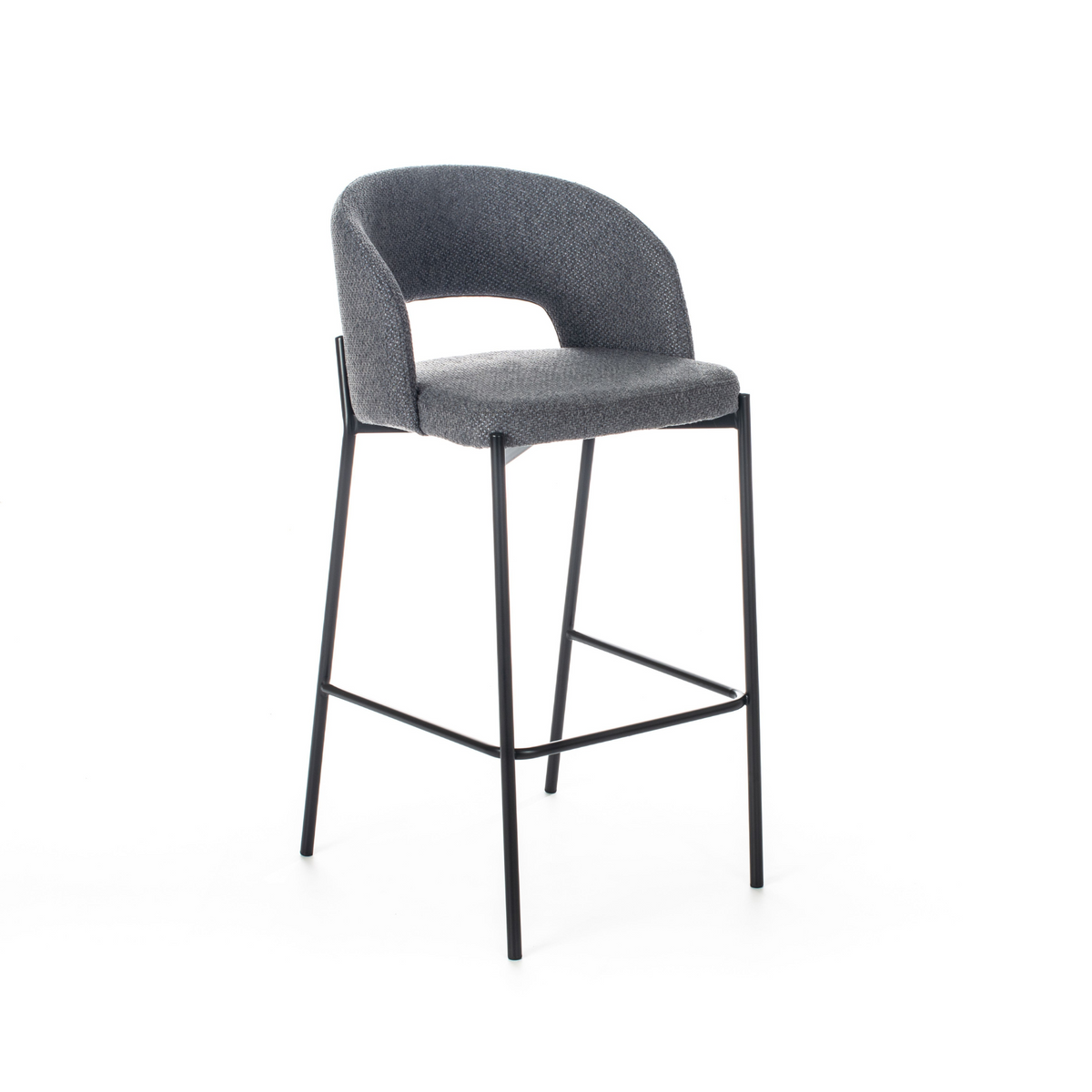 Set di sgabelli alti "Alan" in tessuto imbottiti con poggiapiedi cm 52x50 98h