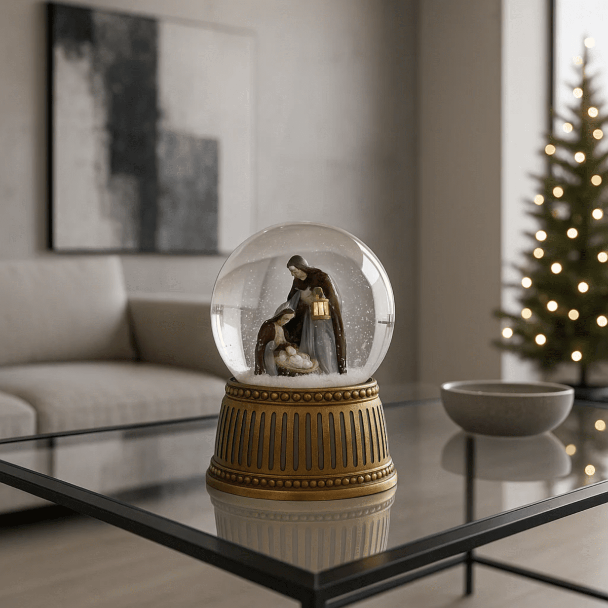 Pallina di neve decorativa con la natività con musichetta da cm 10x14,5h - MondoViro
