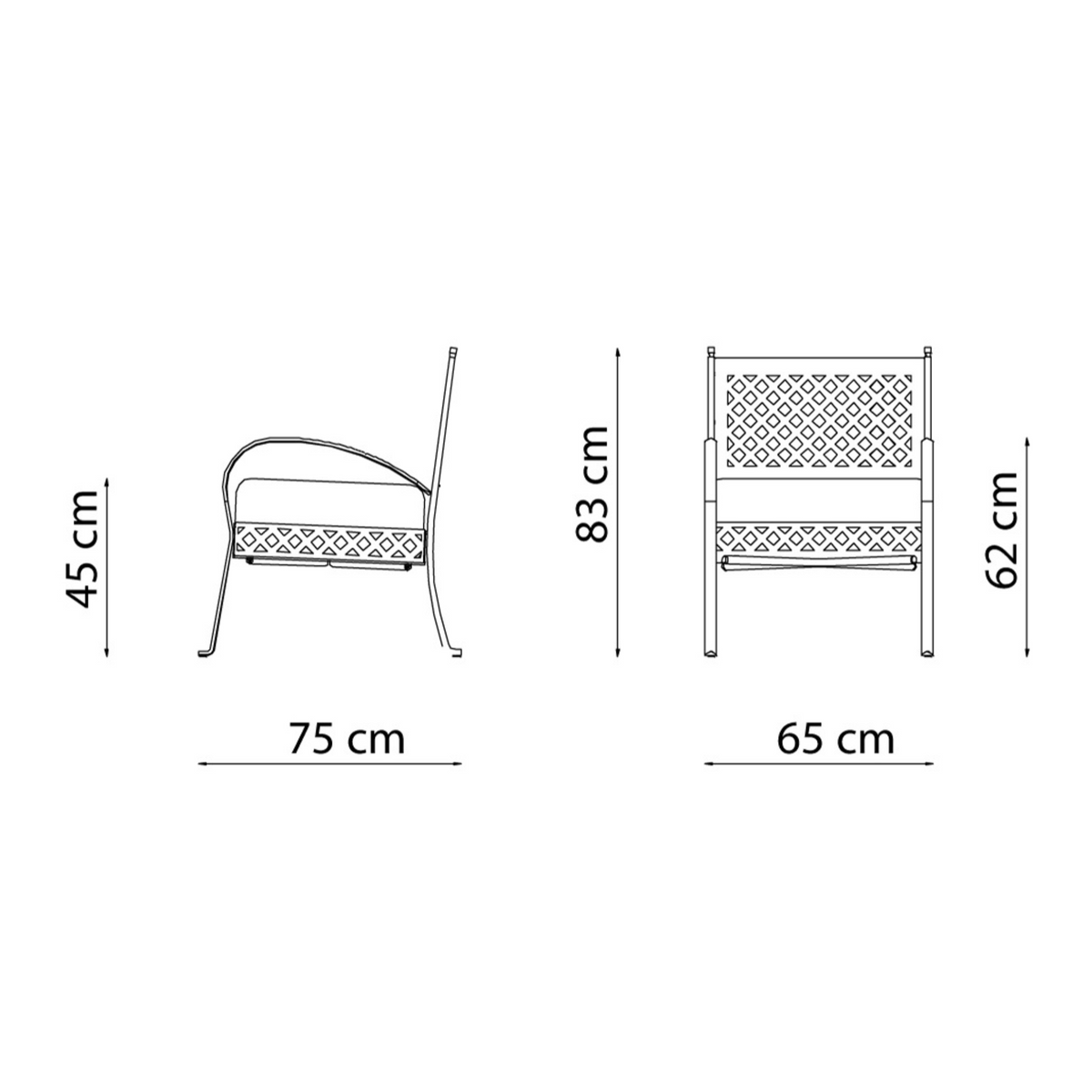 Poltrona bassa da giardino in metallo "Springtime" sedia lounge cm 64,5x75 83h