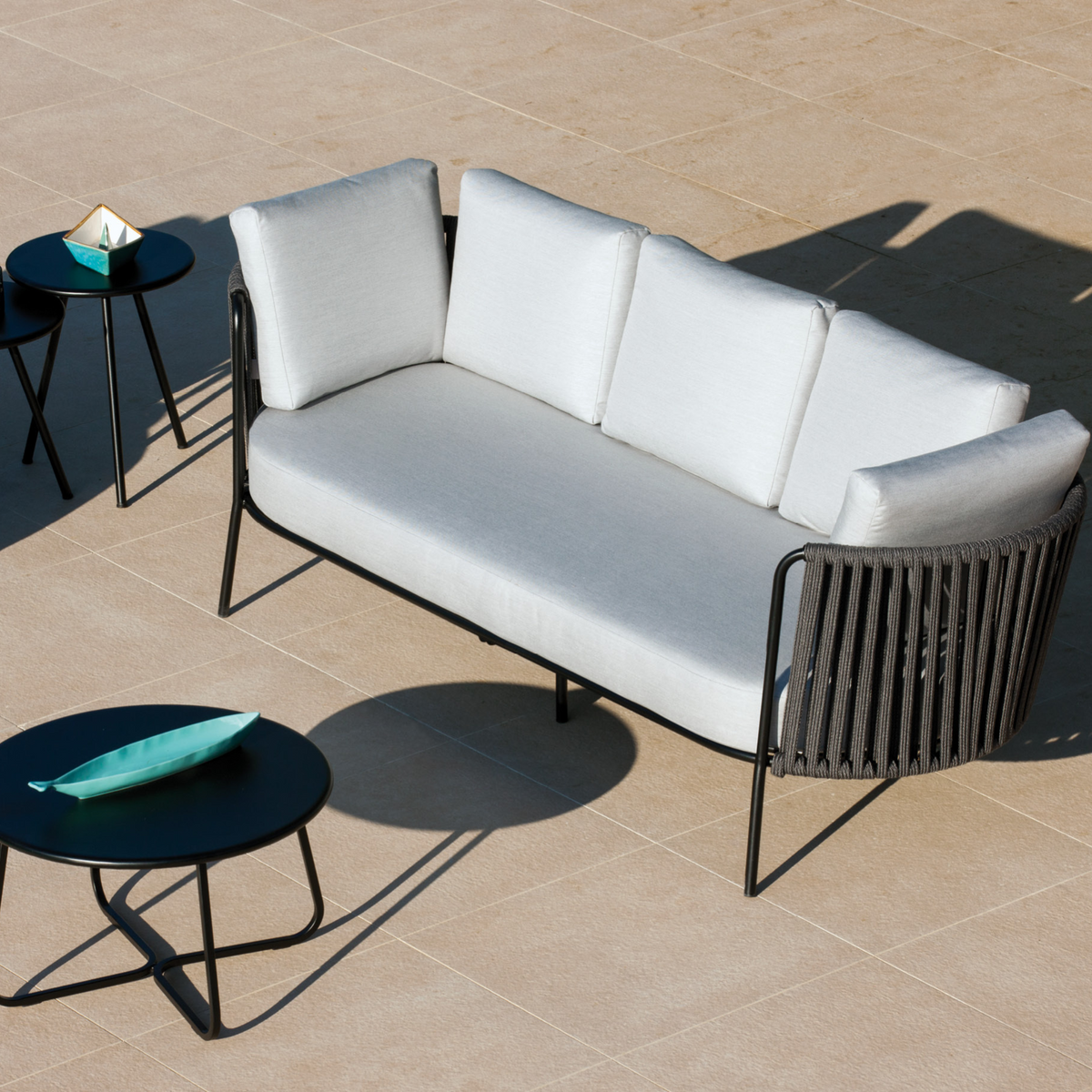Divano 3 posti in corda e acciaio inox "Daisy Rope" sofà lounge da giardino cm 220x80 71h