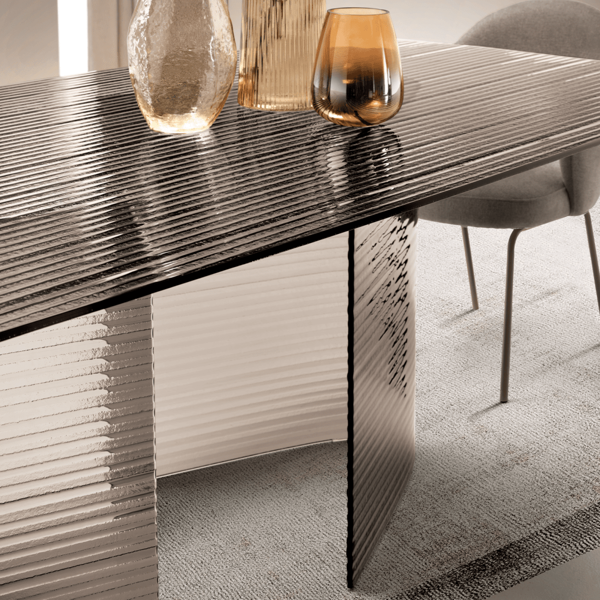 Tavolo rettangolare fisso "Lovely" rigato trasparente con gambe in vetro cm 240x120 77h - MondoViro