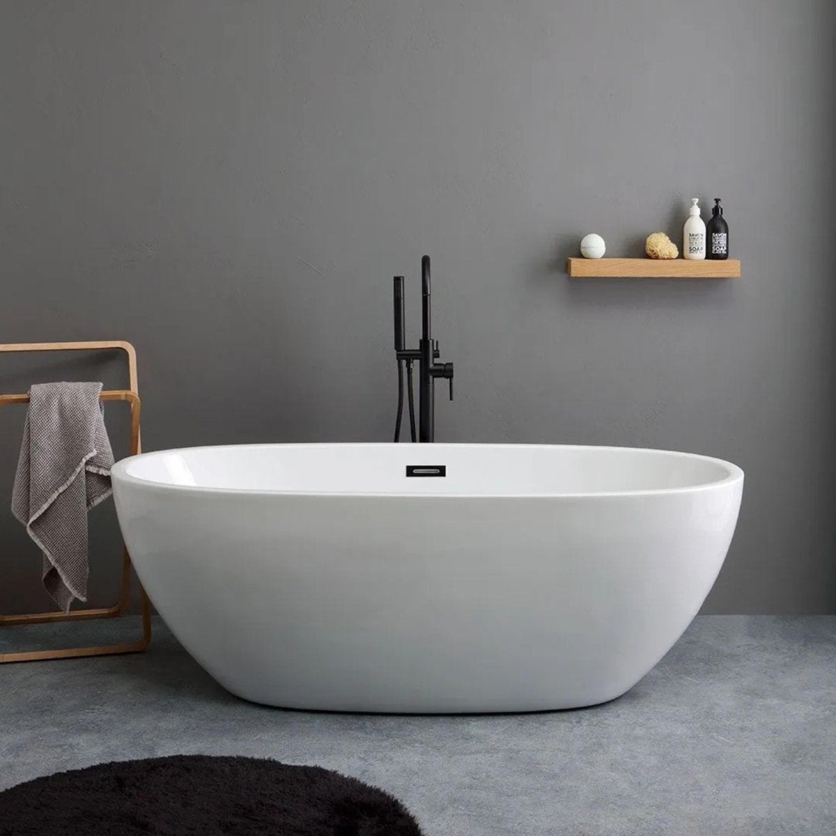 Vasca da bagno ovale a centro stanza "Clarissa" in acrilico bianco cm 165x75 59h - MondoViro
