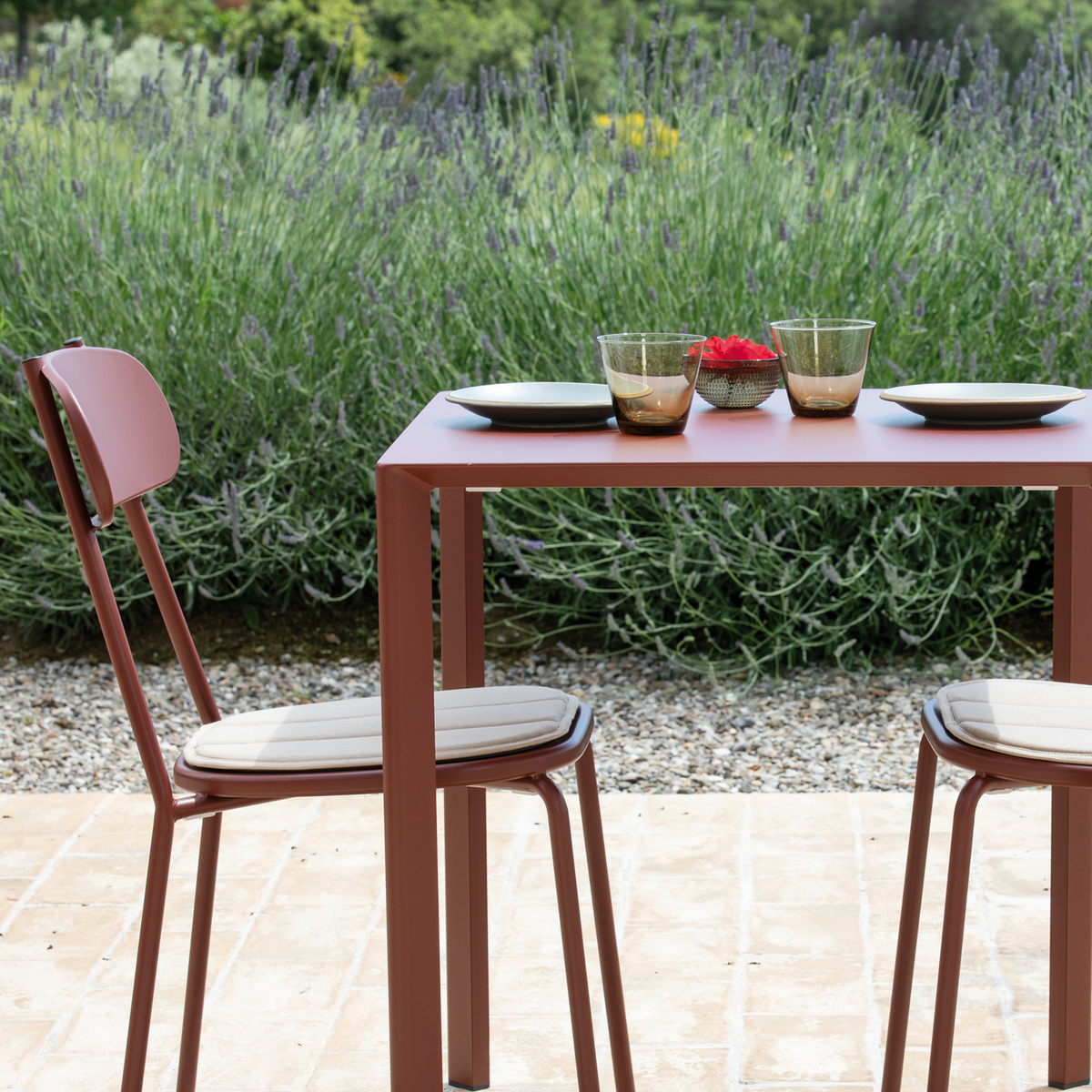 Tavolo quadrato in metallo "Fox1" per giardino impilabile cm 80x80 75h