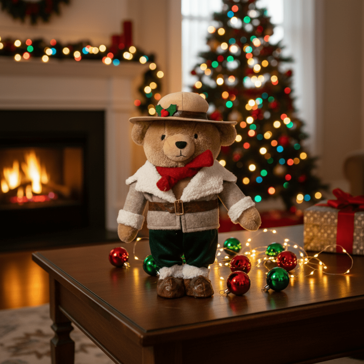Orsacchiotto country "Teddy" con cappotto e cappello, decorazioni natalizie in poliestere cm 18x14 31h - MondoViro