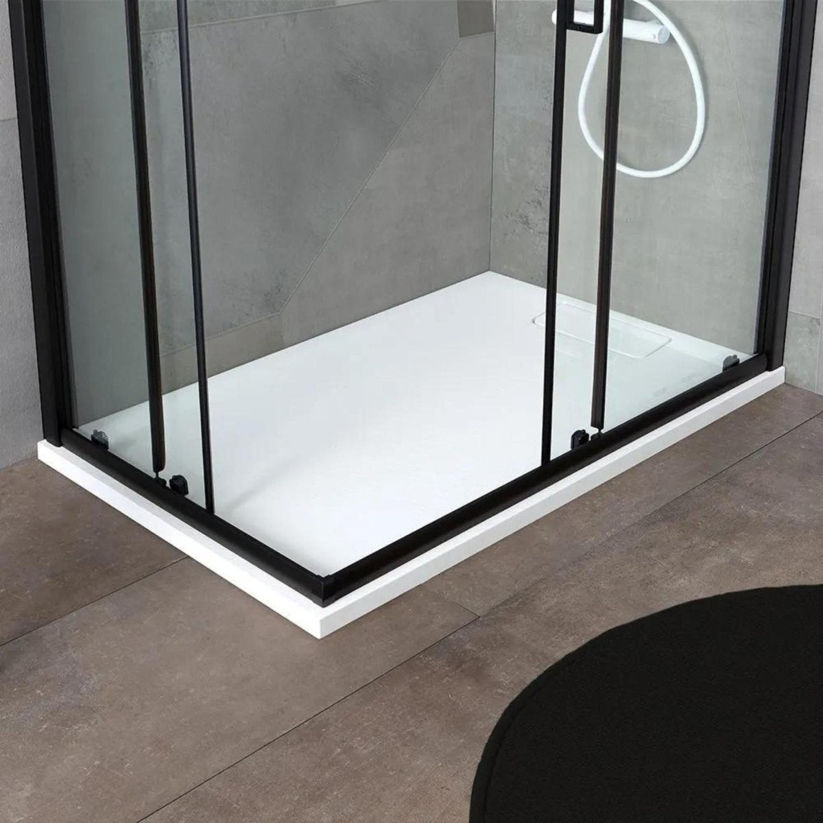 Box doccia rettangolare "Cielo" in vetro trasparente con profilo nero opaco h 190 cm - MondoViro