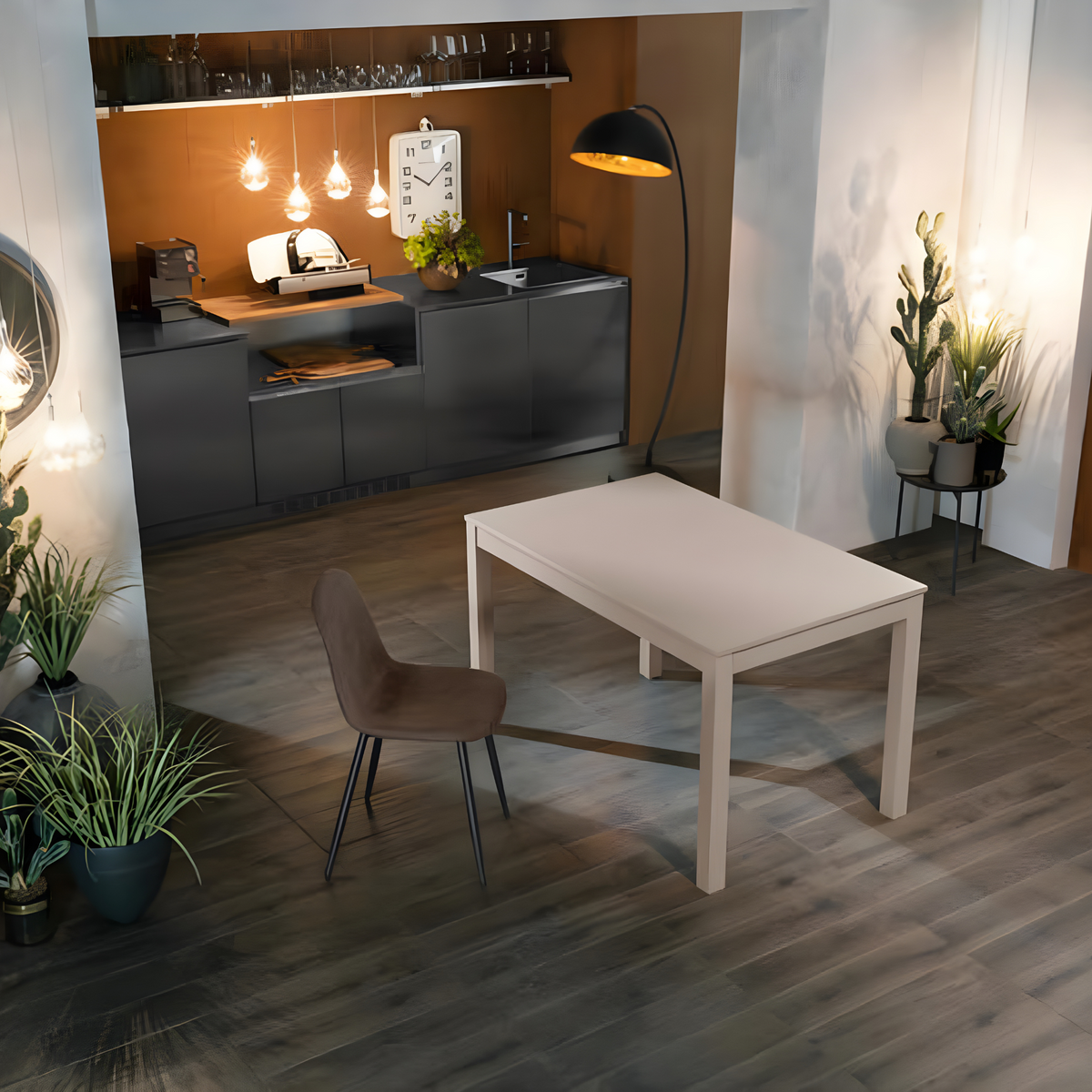 Tavolo allungabile "Creta" piano melaminico gambe in legno massello cm 130/210x80 76h