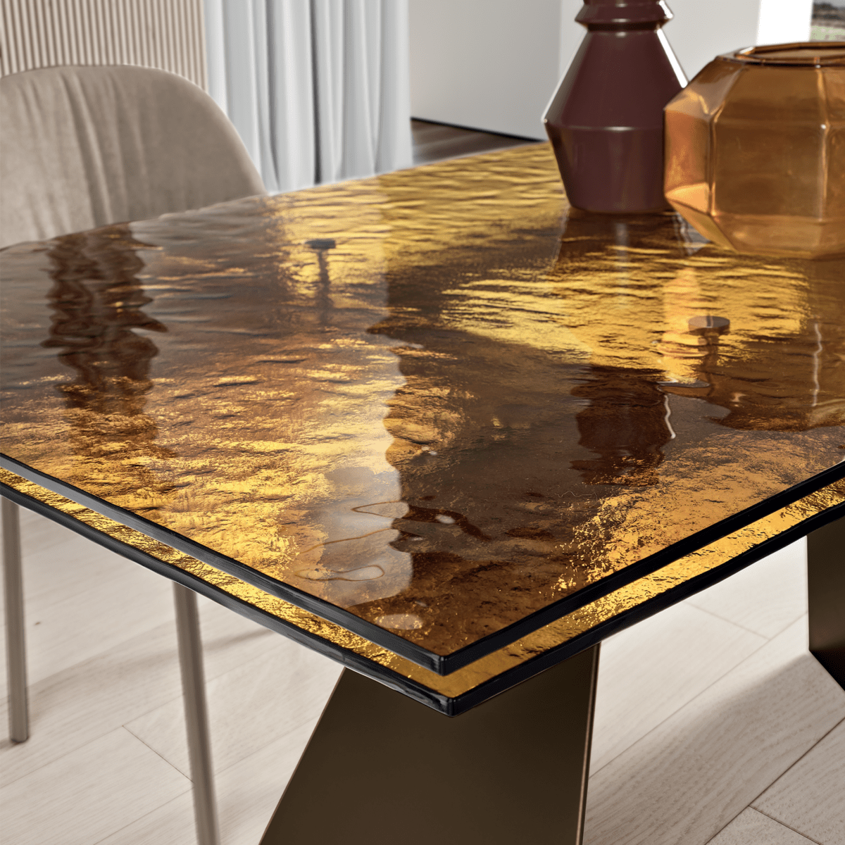 Tavolo rettangolare "Walter" allungabile con piano in vetro martellato trasparente cm 160/240x90 75h - MondoViro