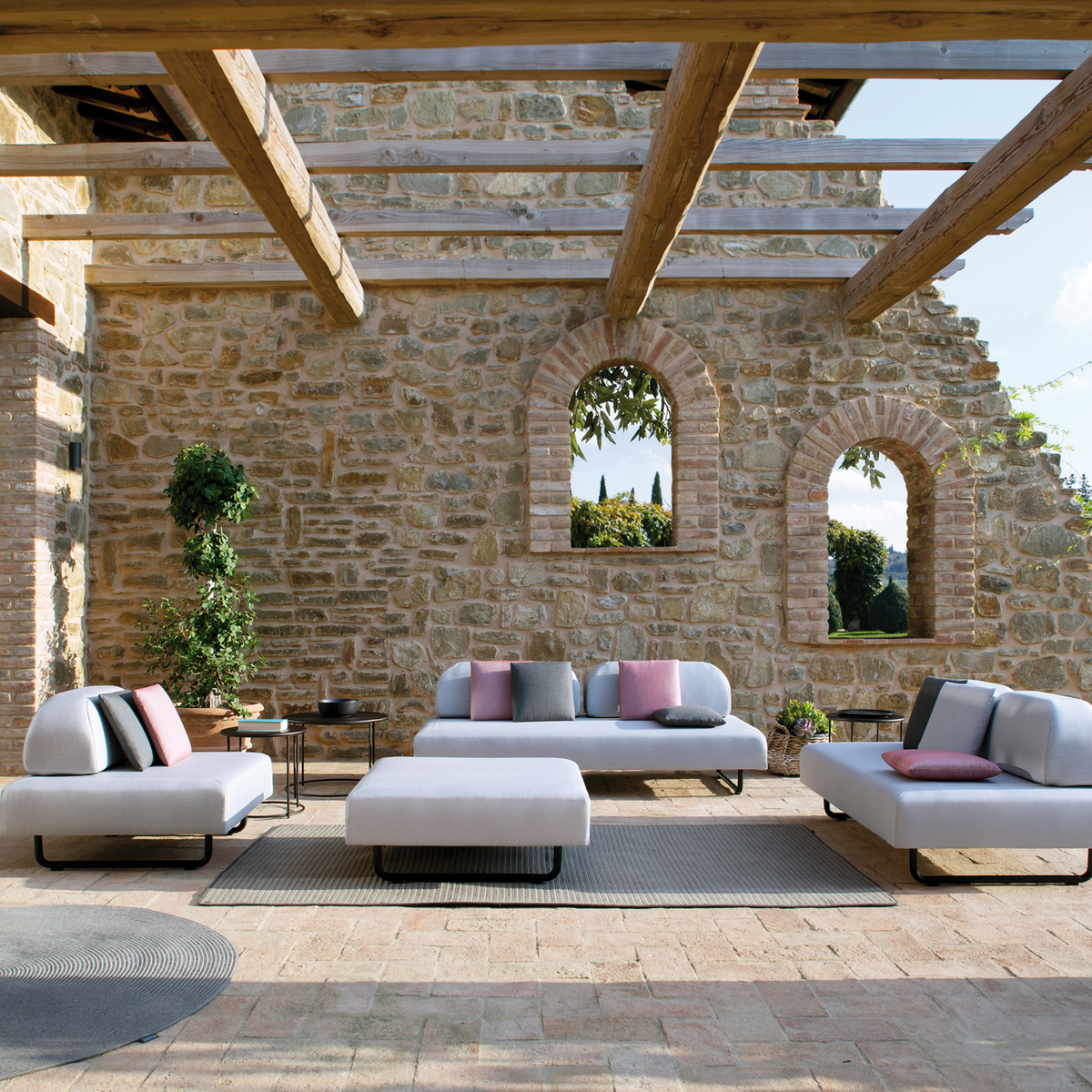 Modulo doppio divano imbottito "Santa Fe" in metallo da giardino cm 150x90 70h