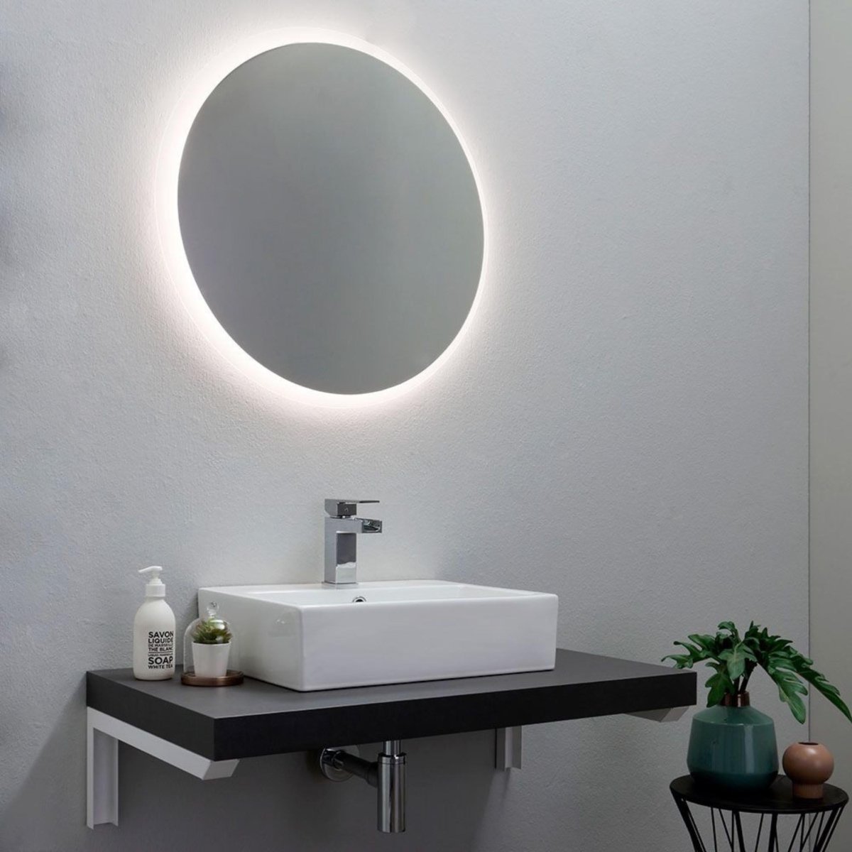 Specchio a led rotondo "Eugene" con cornice retroilluminata cm 70x70 - MondoViro