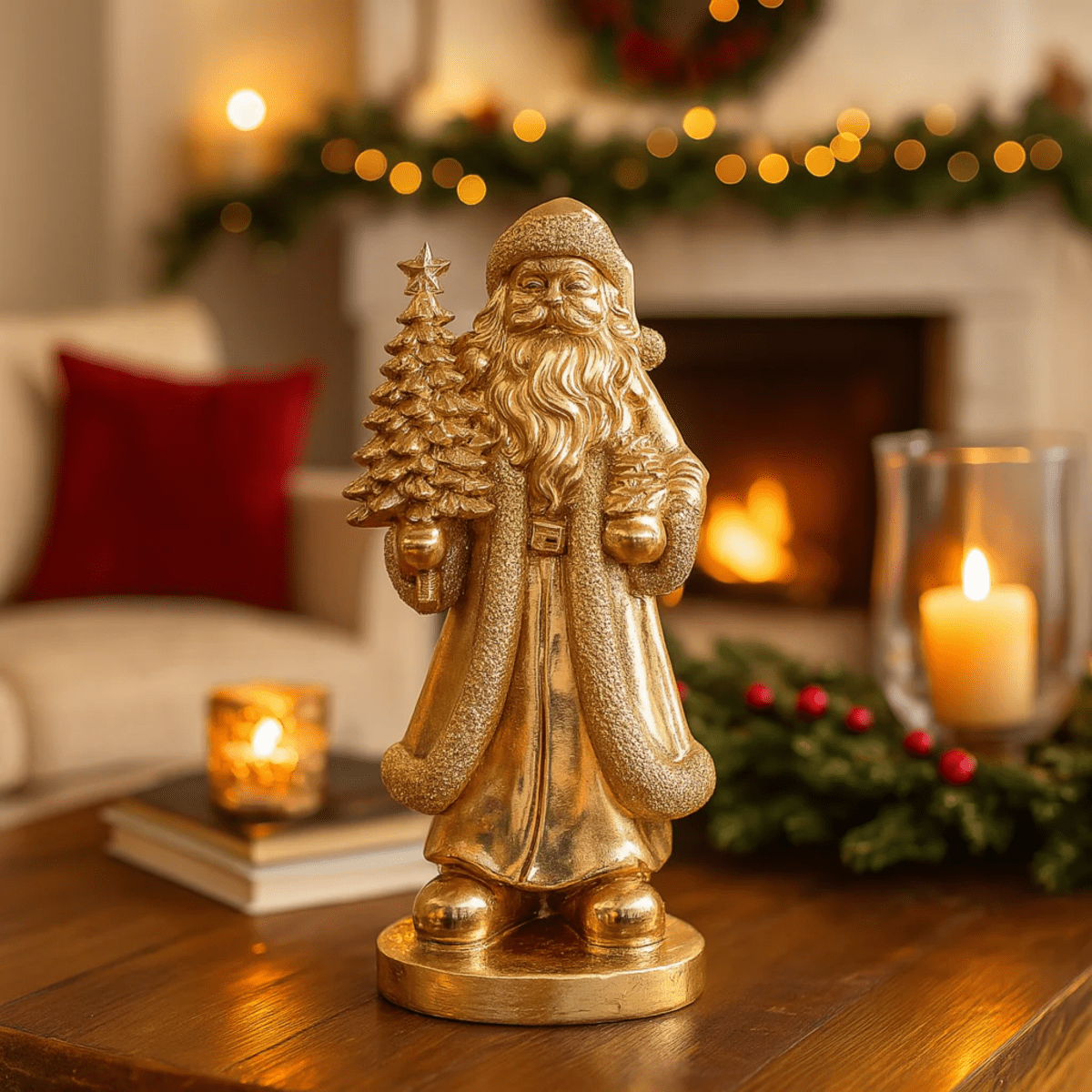 Supporto Babbo Natale in resina color oro decorazione natalizia cm 33h - MondoViro