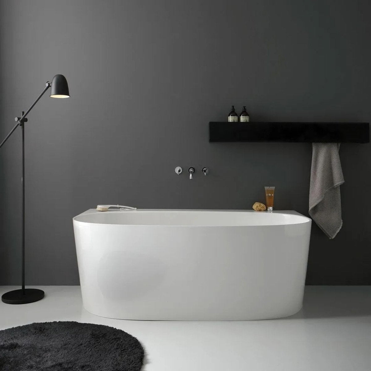 Vasca da bagno ovale "Siena" per appoggio a parete in resina di marmo cm 158x86 58h - MondoViro