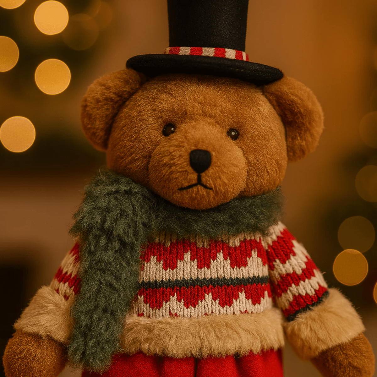Orsacchiotto con cappello e maglione, decorazioni natalizie in poliestere cm 18x10 37h - MondoViro