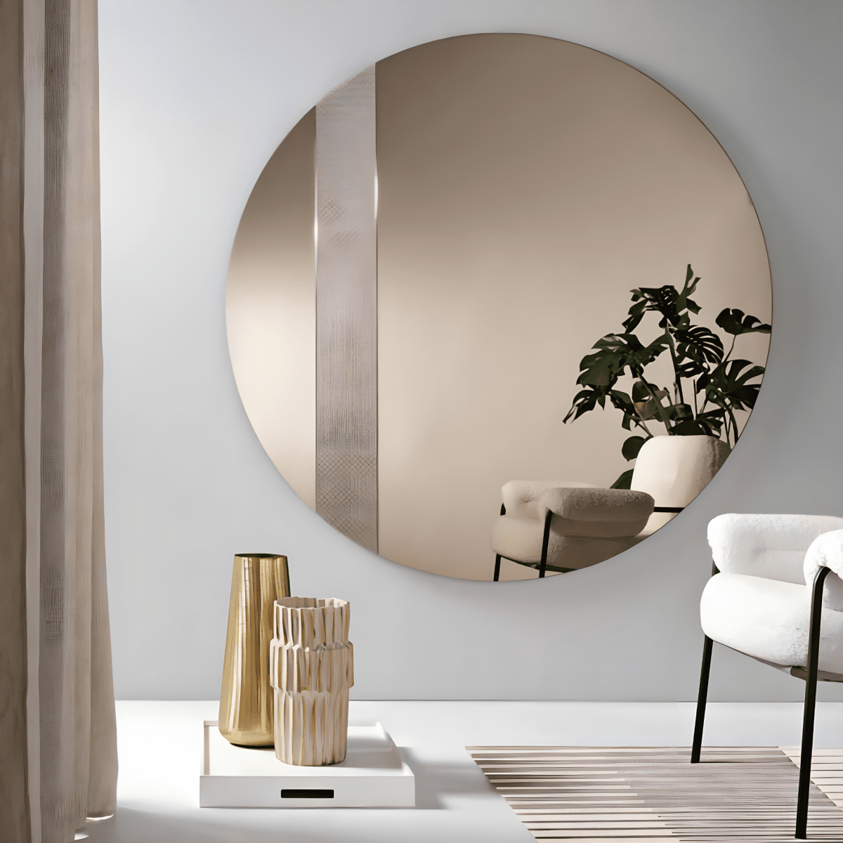 Specchio tondo per soggiorno "Aurelis" con inserto a rete senza cornice elegante - MondoViro