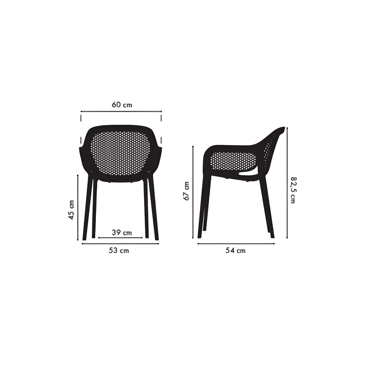 Set di sedie da pranzo "Atra" in polipropilene e fibra di vetro con braccioli cm 53x54 82,5h - MondoViro