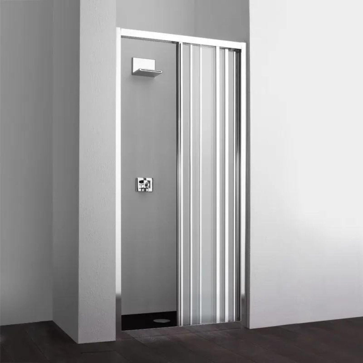 Porta nicchia a 3 ante per doccia "Stella" in alluminio cromato e vetro temperato - MondoViro