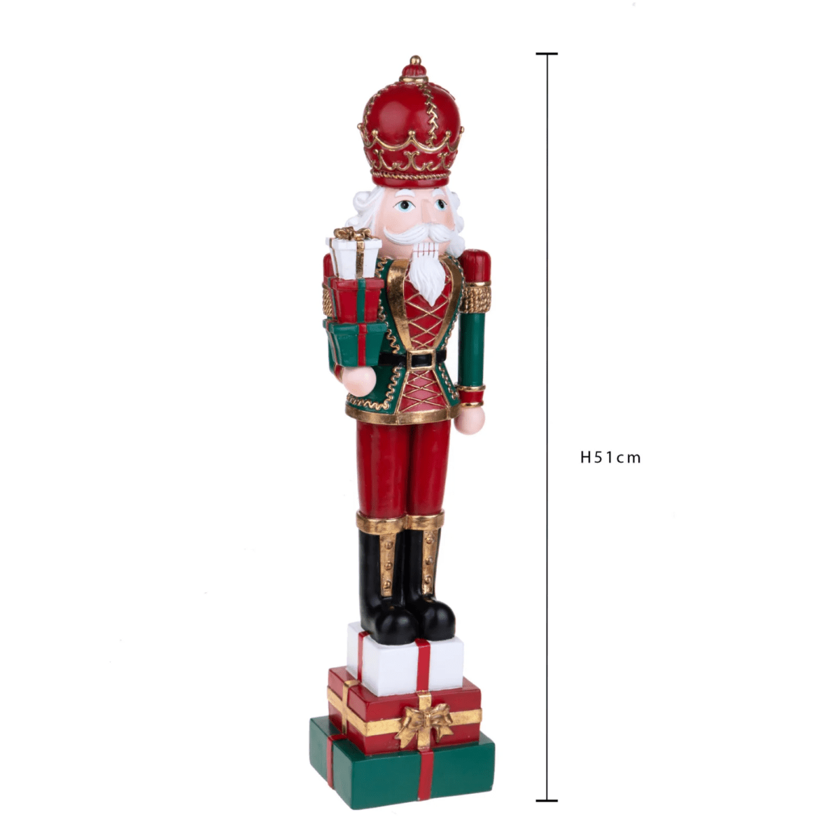 Schiaccianoci con pacchi regalo in resina, decorazione natalizia classica ed elegante cm 51h - MondoViro