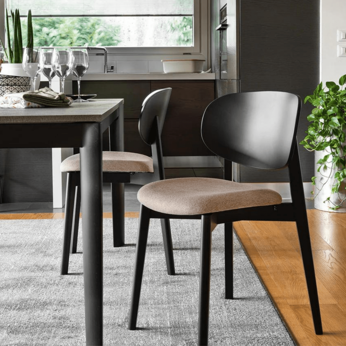 Set di sedie moderne da soggiorno "Eide" in legno con seduta imbottita cm 48x50,5 81h - MondoViro