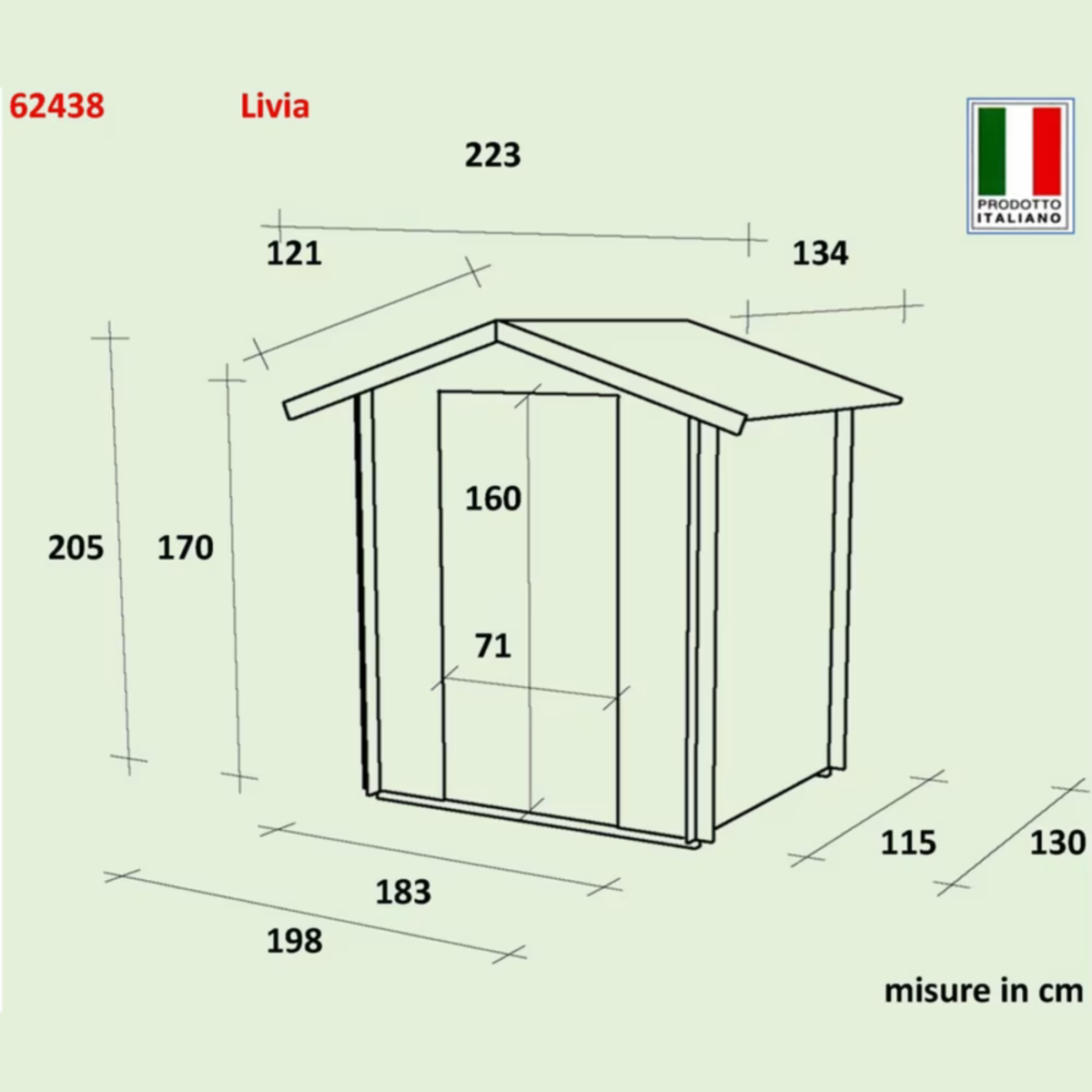 Casetta in legno "Livia" beige da giardino con porta e finestra cm 198x130 205h