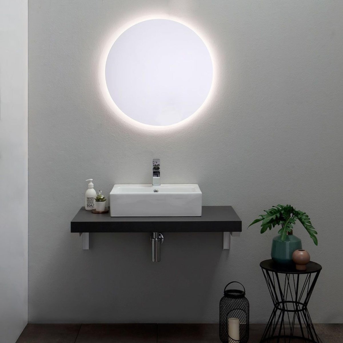 Specchio a led rotondo "Eugene" con cornice retroilluminata cm 70x70 - MondoViro