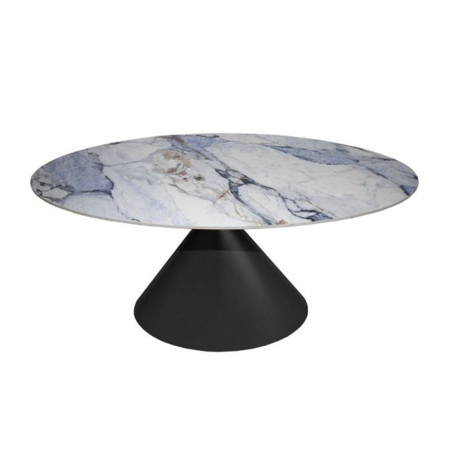 Tavolo ovale fisso "Corte" con piano effetto marmo e base in metallo verniciata a polvere cm 200x80 76h