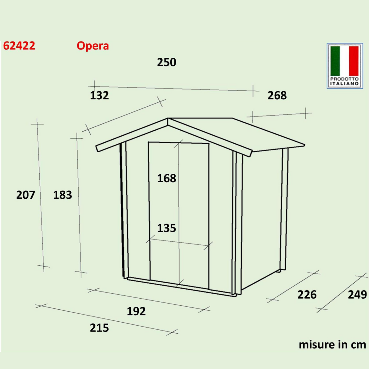 Casetta in legno da giardino "Opera" cm 215x250 207h porta doppia finestrata
