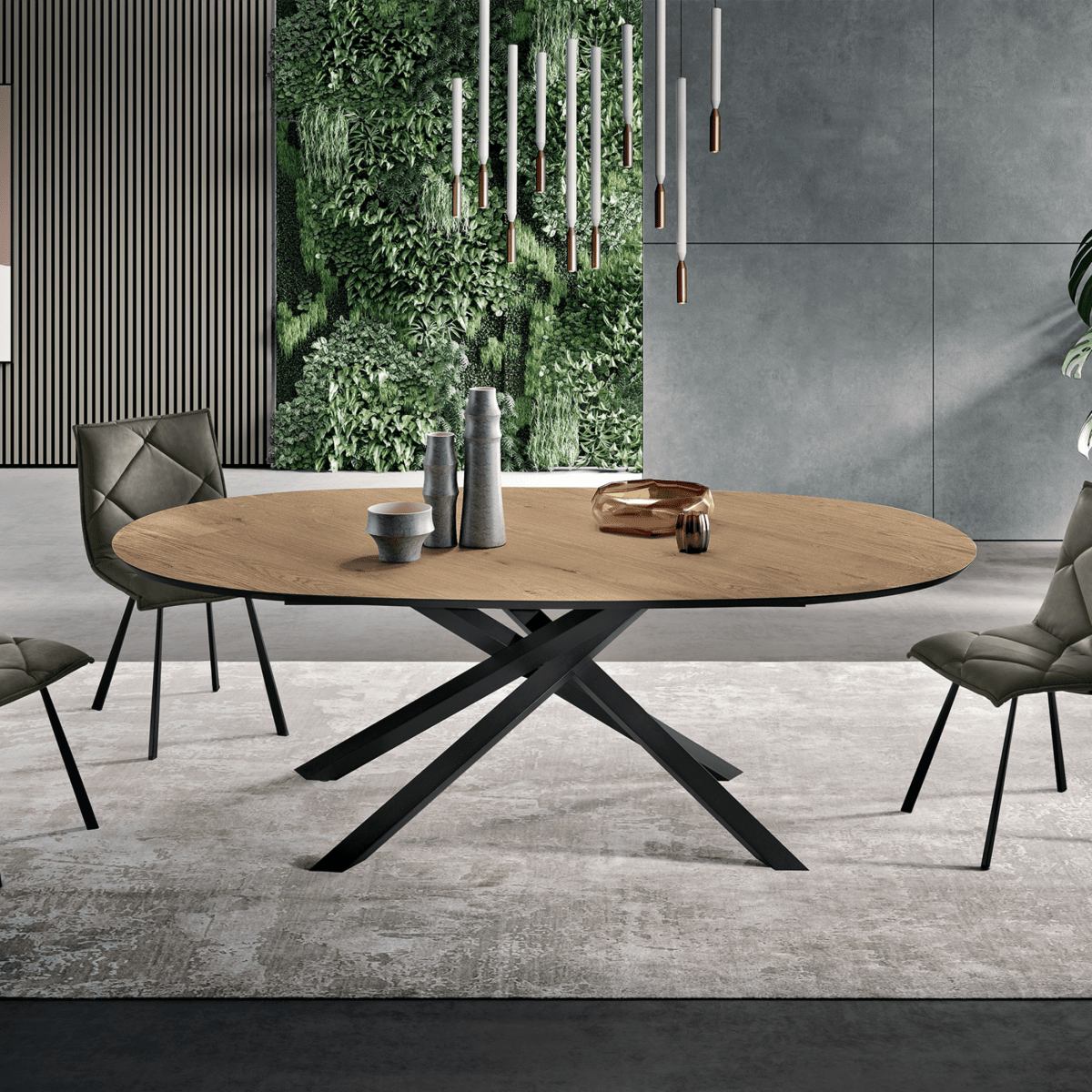 Tavolo fisso moderno da pranzo "Canyon" con base in metallo e piano in rovere cm 210x109 75h - MondoViro