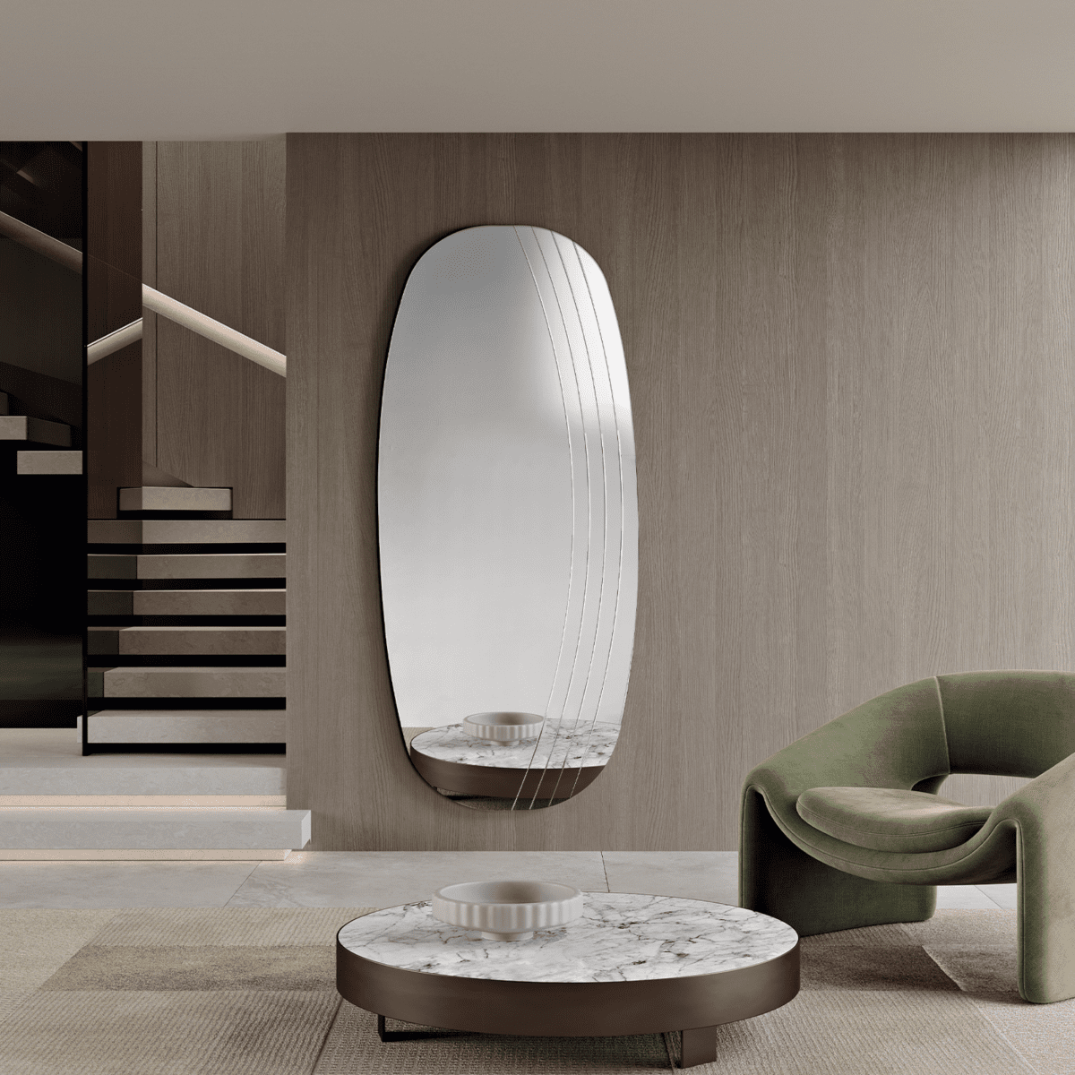 Specchio da parete "Mochi" elegante con incisioni laterali - MondoViro