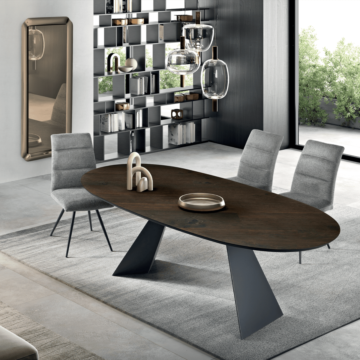 Tavolo fisso moderno da pranzo "Nargy" con base in metallo e piano in rovere cm 210x109 75h - MondoViro