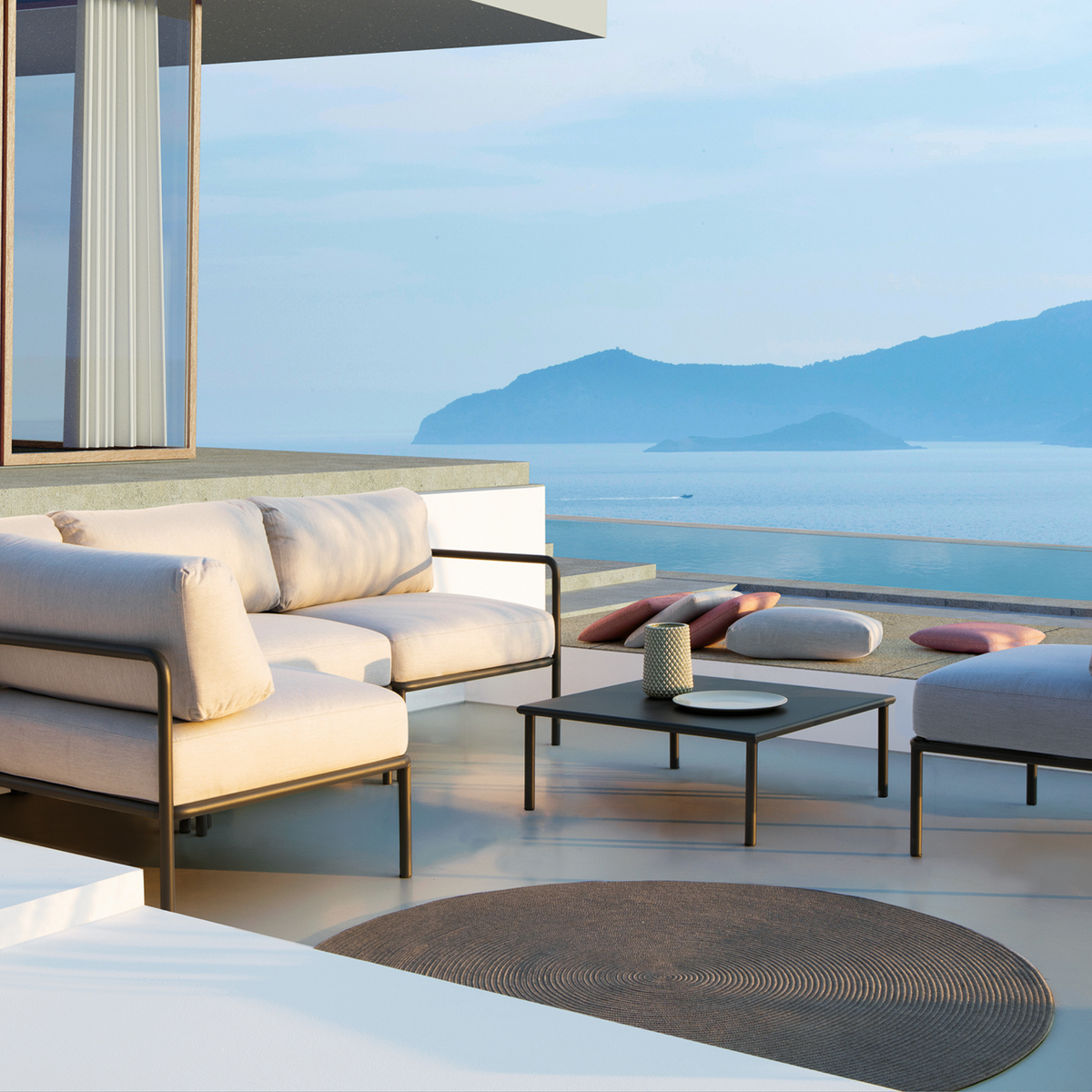 Divano 2 posti in metallo "Miami" con cuscini da giardino cm 165x80 83h