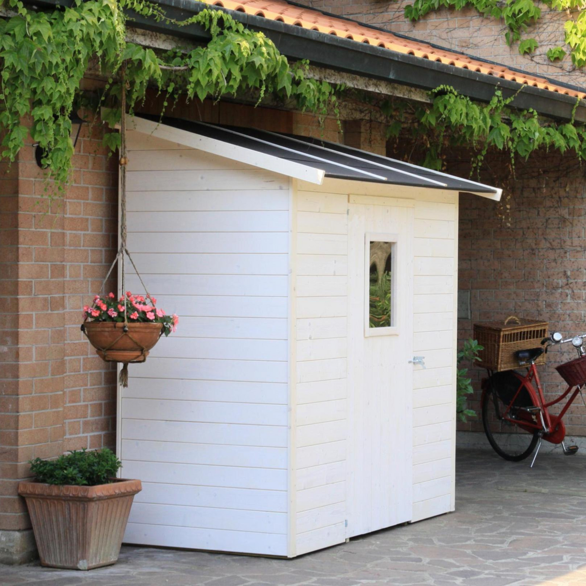 Casetta in legno da giardino "Vaniglia Addossata" porta singola finestrata cm 207x102 222h