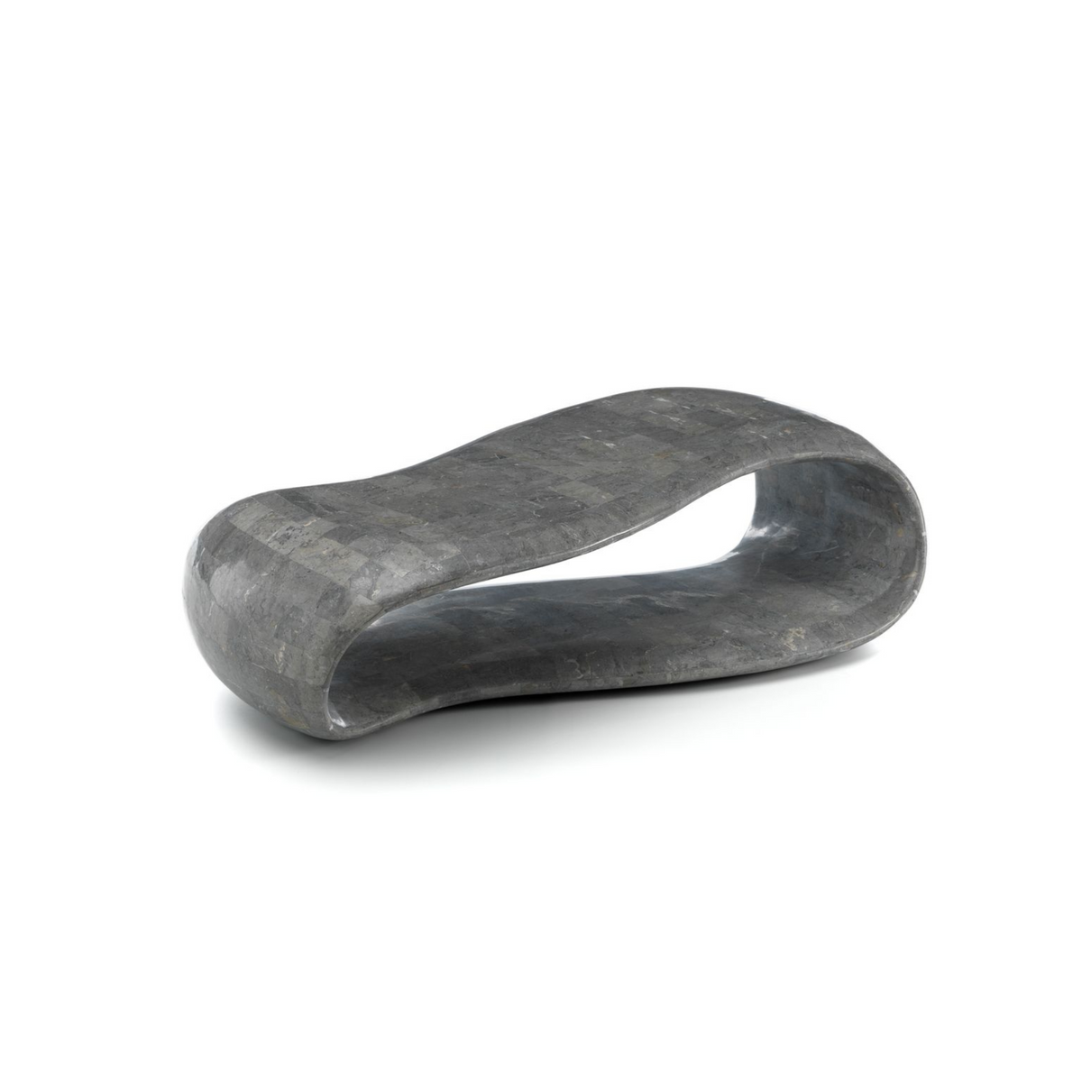 Tavolino basso design in pietra fossile "Scarf" cm 123x60 34h