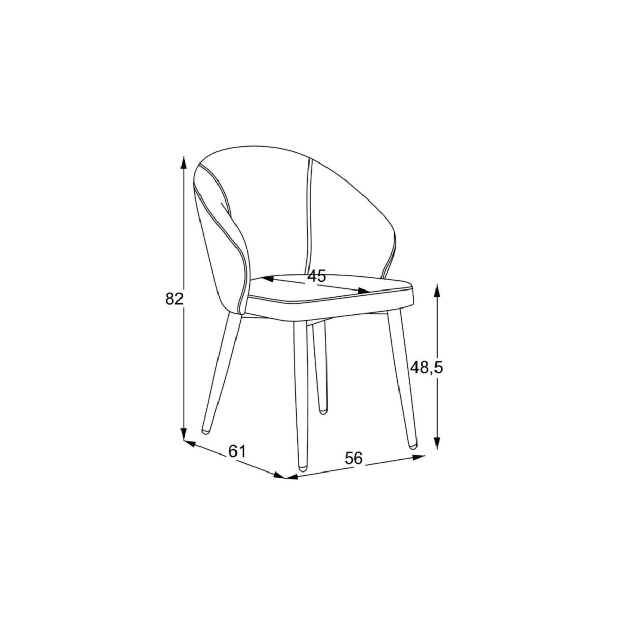 Set di sedie da pranzo "Patya" imbottite in tessuto con gambe in metallo nere cm 56x61 82h - MondoViro