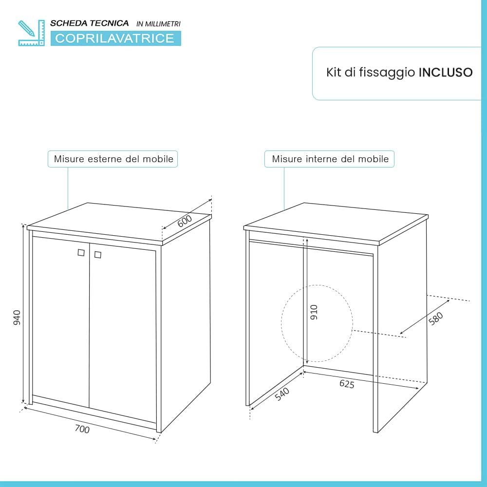 Mobile coprilavatrice "Niji" in PVC con chiusura magnetica e piedini regolabili cm 60x70 90h - MondoViro