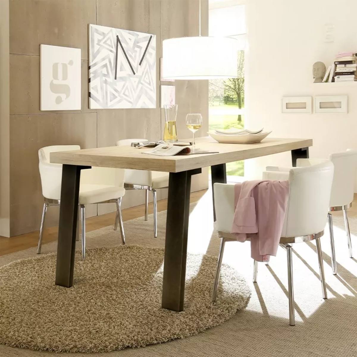 Tavolo da pranzo "Palma" in legno rovere Sherwood gambe in ferro