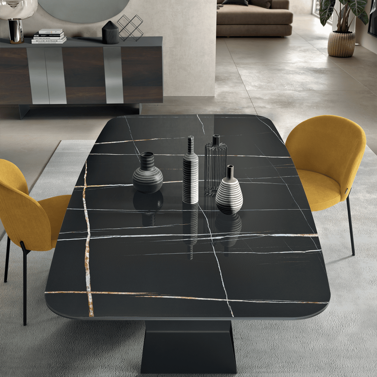 Tavolo fisso moderno "Karlito" con base in metallo verniciato cm 210x110 75h - MondoViro