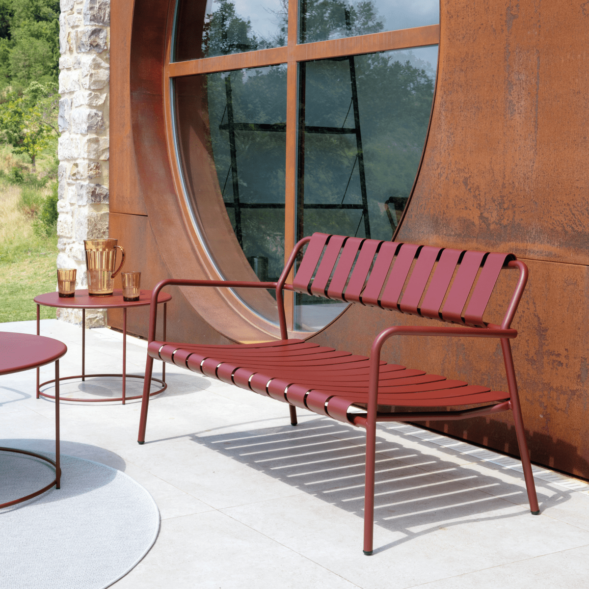 Panchina lounge in alluminio "Verdea" divanetto da giardino cm 146x70 76h - MondoViro