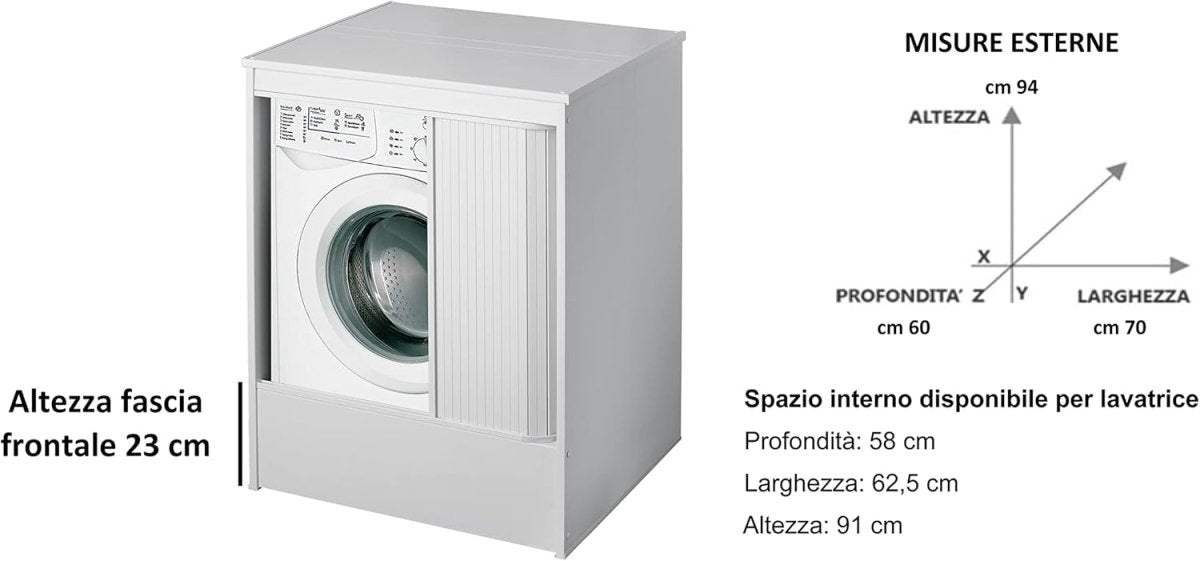 Mobile coprilavatrice in pvc"system01" apertura a serrandina piedini regolabili 65x70 94h - MondoViro