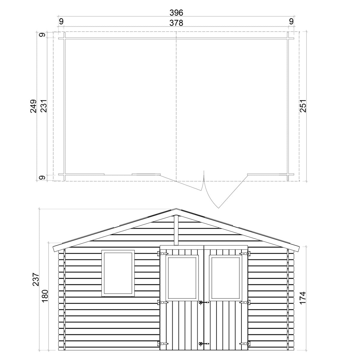 Casetta in legno da giardino "BlockHouse" porta doppia con finestra Made in Italy