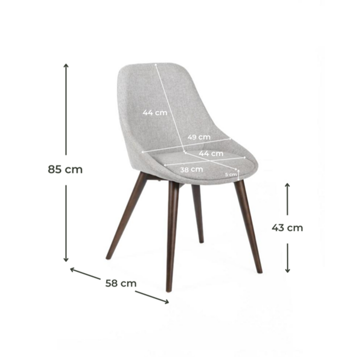 Set di sedie moderne da pranzo in tessuto "Zaira" struttura in legno cm 49x58 85h