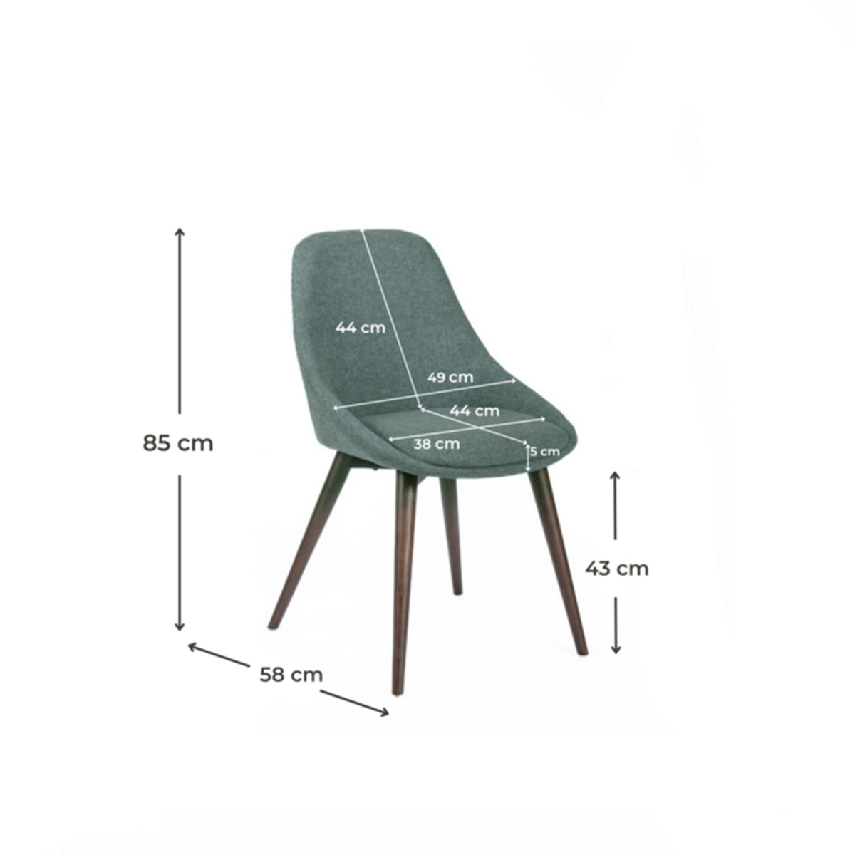 Set di sedie moderne da pranzo in tessuto "Zaira" struttura in legno cm 49x58 85h