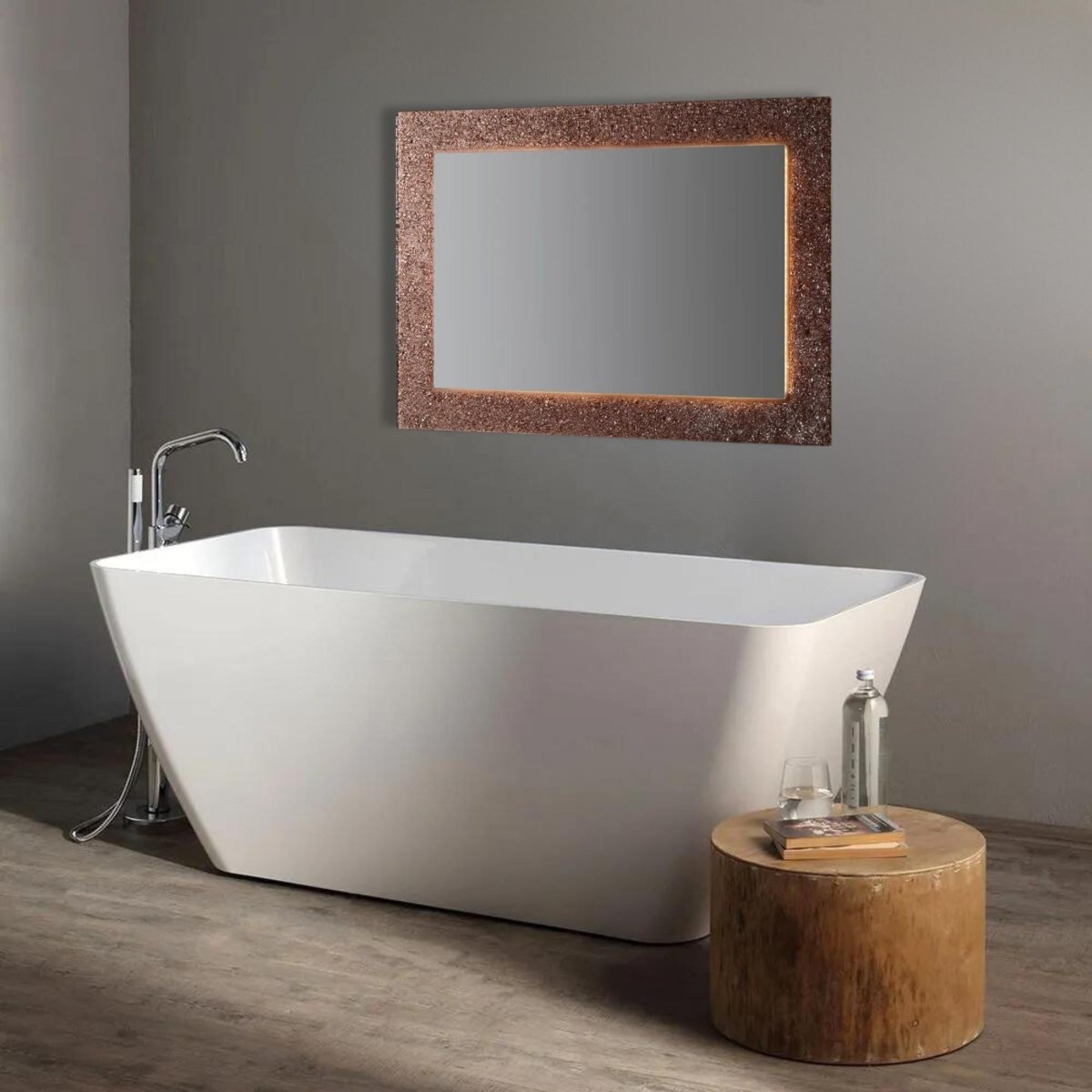 Specchio a led rettangolare "Serranova" con cornice in graniglia di vetro cm 98x70 - MondoViro