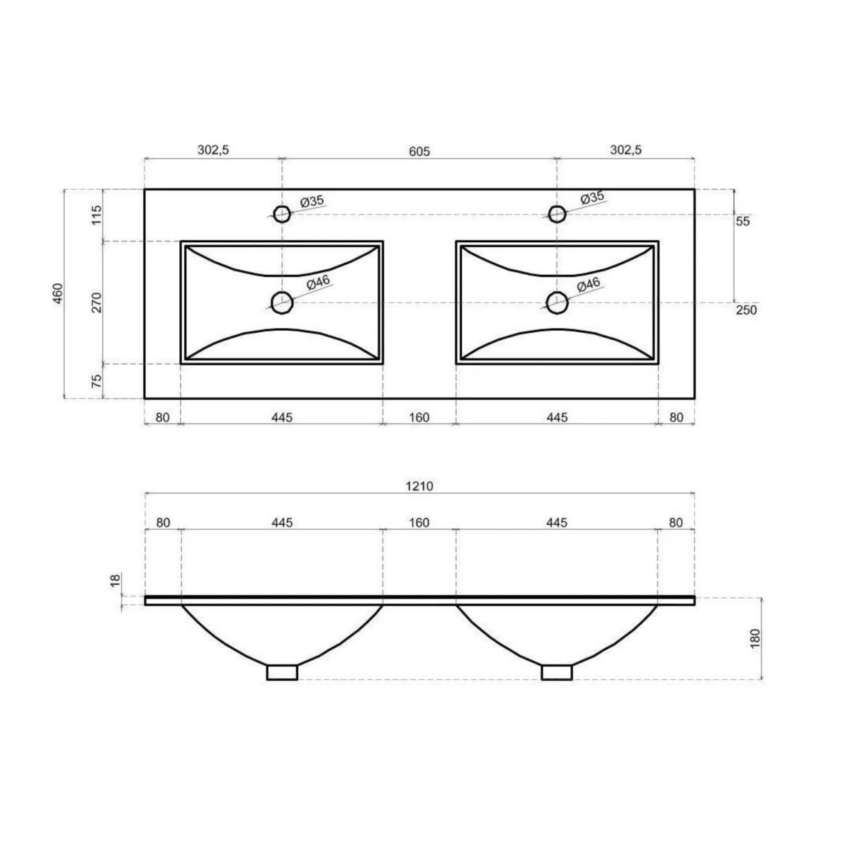 Mobile bagno "Belize120" cm con doppio lavabo e due cassetti finitura bianco legno - MondoViro