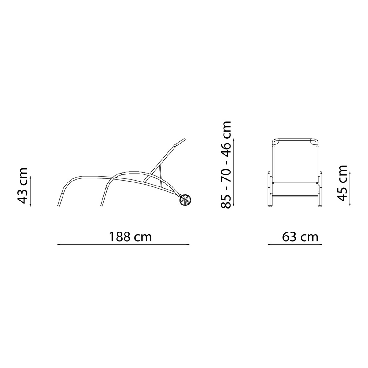 Set di 2 lettini prendisole in tessuto e alluminio "Park" da giardino cm 188x63 86h