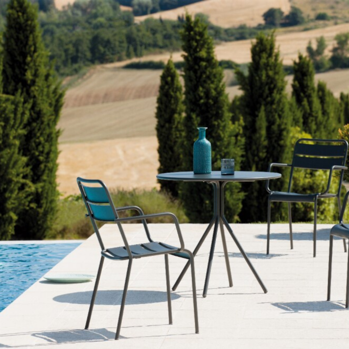 Tavolo tondo in metallo zincato "Twist15" per giardino smontabile h 75 cm