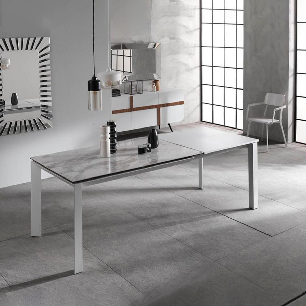 Tavolo allungabile moderno "Filo" piano in ceramica gambe in alluminio cm 140/220x90 75h