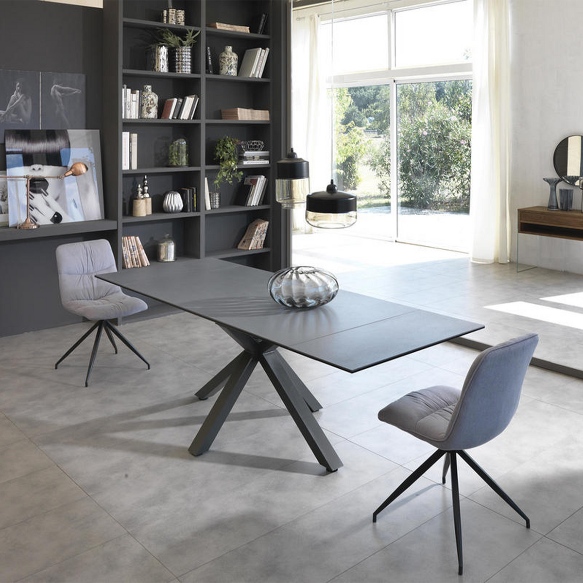 Tavolo allungabile "Daniel" piano su vetro temperato cm 160/240x90 76h