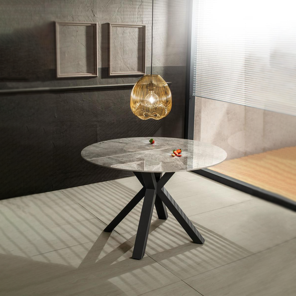 Tavolo tondo "Louis" piano in ceramica effetto marmo Ø120 76h