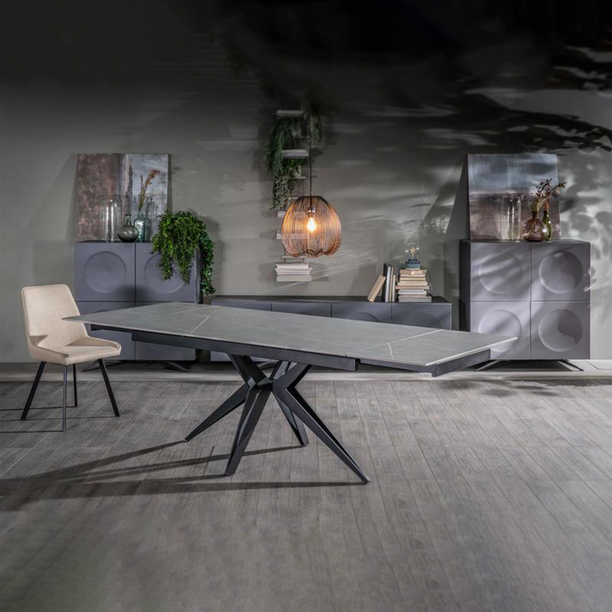 Tavolo allungabile moderno "Amber" 10 posti con piano in ceramica effetto marmo