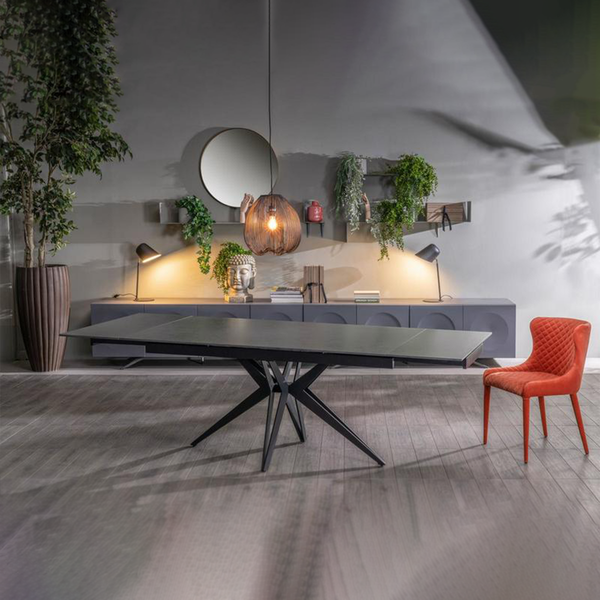 Tavolo allungabile moderno "Amber" 10 posti con piano in ceramica effetto marmo